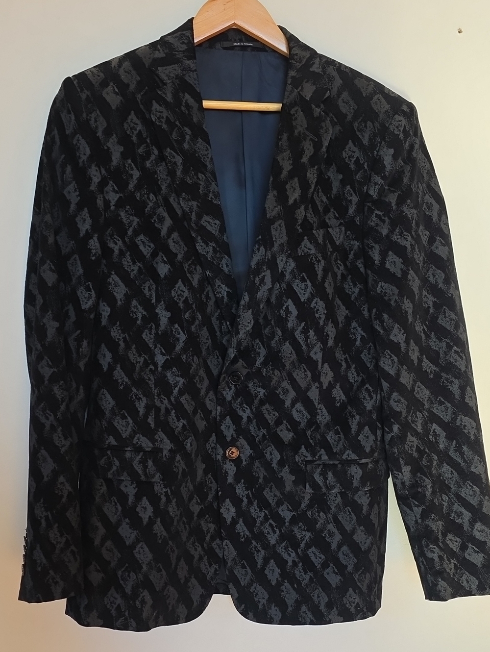 Versace Collection Black and Gray Textured Diamond Sport Coat
